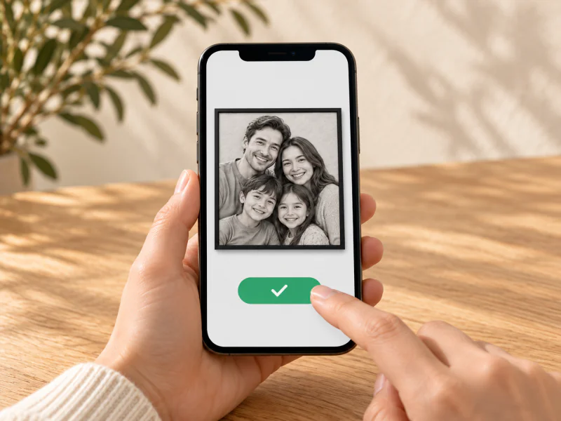 Phone displaying the digital artwork preview for approval